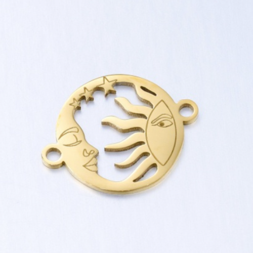 1 connecteur - pendentif soleil - lune - etoile  - acier inoxydable - métal doré - r964