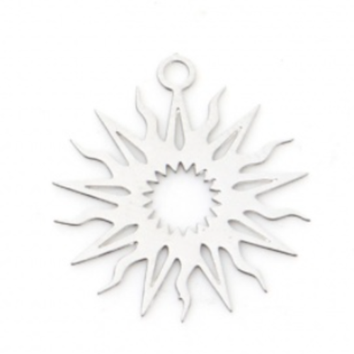 1  pendentif soleil - estampe en filigrane - métal argenté - r737