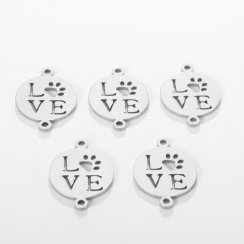 1 breloque pendentif - love - patte de chat - acier inoxydable - argenté - r468