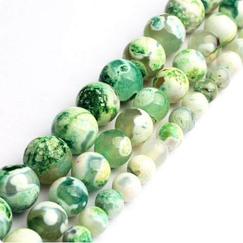 Lot de 10 perles rondes agate veine de dragon - vert - p1139