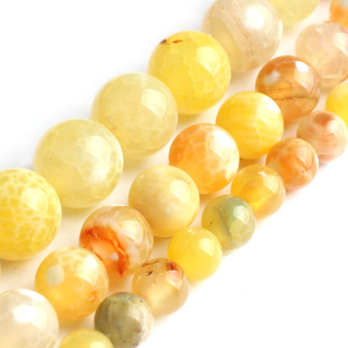 Lot de 10 perles rondes agate veine de dragon - jaune - p1140