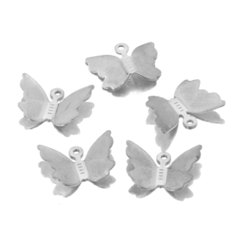 1 breloque pendentif - papillon - argentée - acier inoxydable