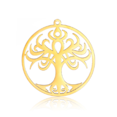 1 breloque pendentif - arbre de vie - dorée - acier inoxydable