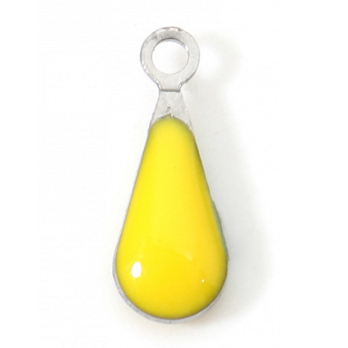 1 pendentif - sequin goutte - émaillé - jaune - acier inoxydable - r120
