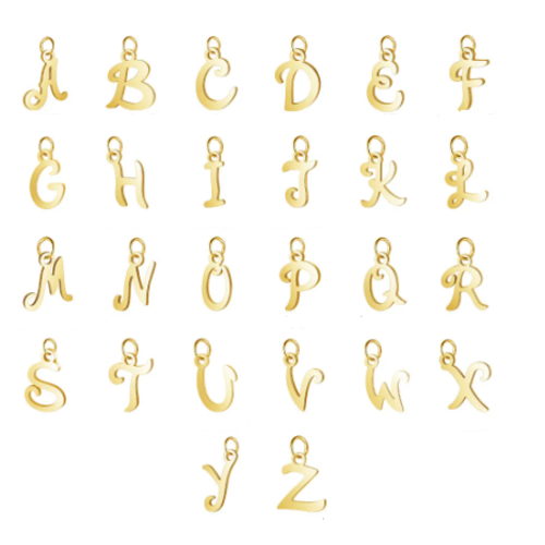 1 breloque pendentif - lettre alphabet - initiale - dorée - acier inoxydable 316