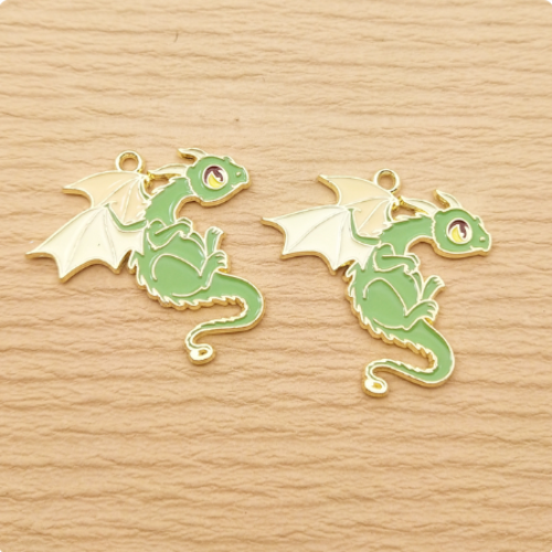 1 breloque pendentif  dragon - emaillé - métal doré