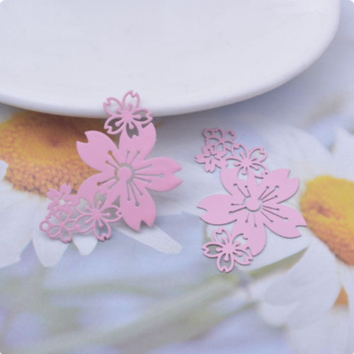 1 pendentif connecteur breloque fleurs hibiscus - estampe - filigrane - laser cut - rose