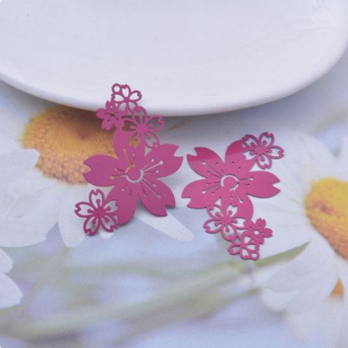 1 pendentif connecteur breloque fleurs hibiscus - estampe - filigrane - laser cut - fuchsia