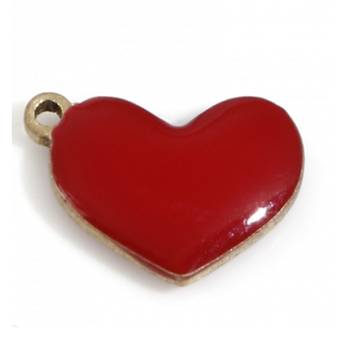 1 pendentif - sequin coeur rouge - émaillé - r978