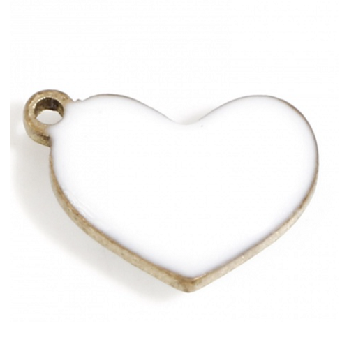 1 pendentif - sequin coeur blanc - émaillé - r977