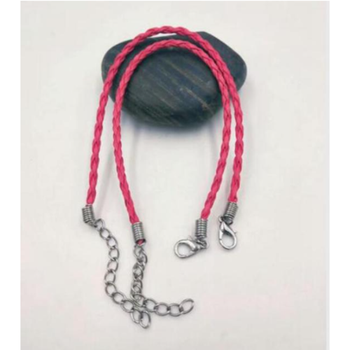 1 bracelet cordon simili cuir tressé - fuchsia - r128