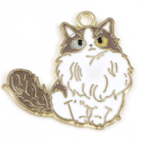 1 breloque pendentif - chat - emaillé - doré -  r525