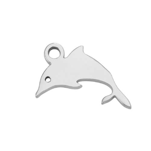 1 breloque pendentif - dauphin - argenté - acier inoxydable - r639