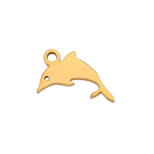 1 breloque pendentif - dauphin - doré - acier inoxydable - r640
