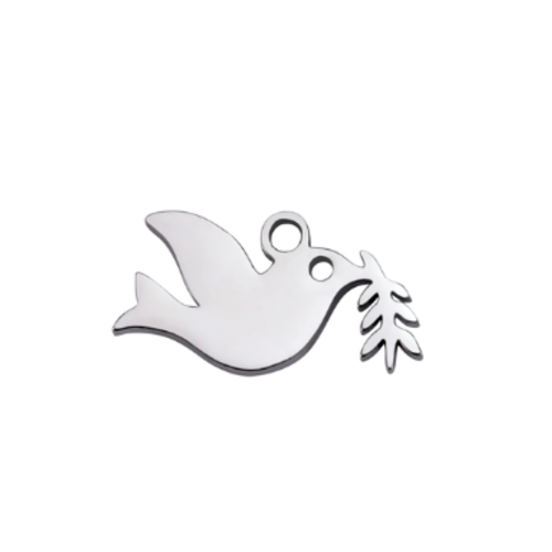 1 breloque pendentif - oiseaux colombe - argenté - acier inoxydable - r641