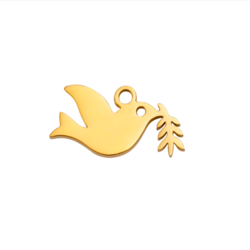1 breloque pendentif - oiseaux colombe - doré - acier inoxydable - r642