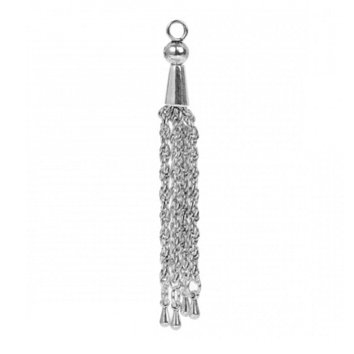 1 breloque pendentif  frange - pompon - perle goutte - métal argenté r453