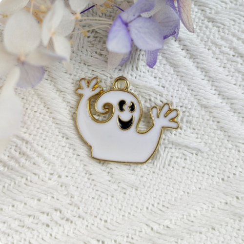 1 breloque pendentif - fantôme - halloween - emaillé - doré