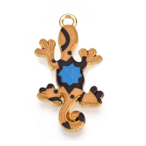 1 pendentif salamandre - gecko - lézard - émaillé - couleur dorée