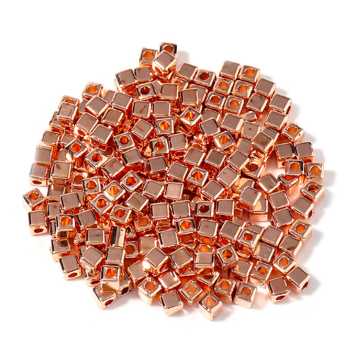 Lot de 20 perles cubes en acrylique - doré rose - 4 mm - r936