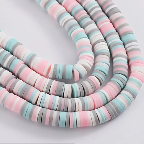1 chapelet perles heishi +/- 330 perles - rondelles en pâte polymère - 6 mm - multicolore dominante rose - r280