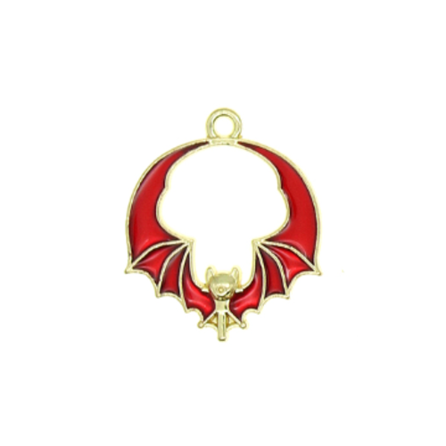 1 breloque pendentif - chauve souris - halloween - emaillé rouge - doré