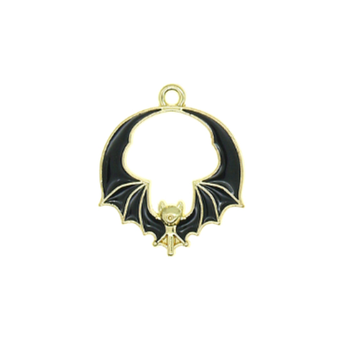 1 breloque pendentif - chauve souris - halloween - emaillé noir - doré