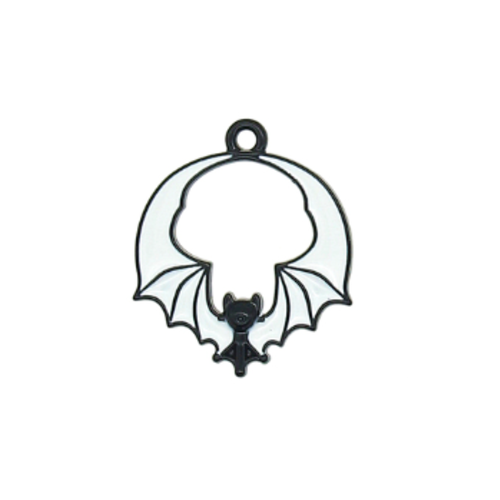 1 breloque pendentif - chauve souris - halloween - emaillé blanc - fond noir