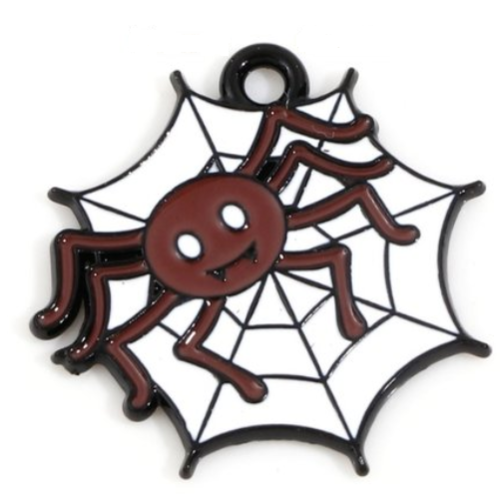 1 breloque - pendentif - halloween - araignée et sa toile - emaillé métal noir