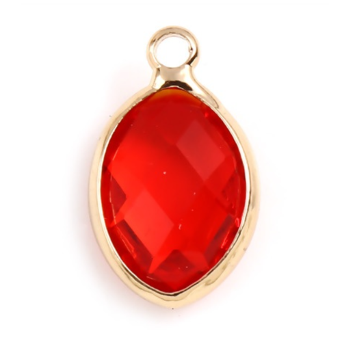 1 breloque - pendentif  marquise - perle en verre  - rouge - métal doré - r880