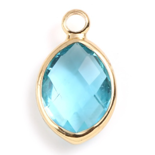 1 breloque - pendentif  marquise - perle en verre - turquoise - métal doré - r878