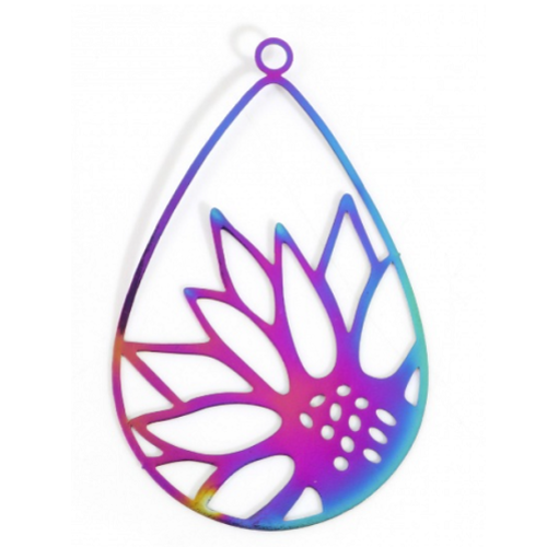 1 pendentif breloque - estampe - filigrane - goutte d'eau - arc en ciel - r299