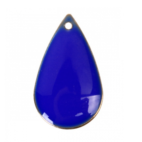 1 pendentif - sequin goutte émaille bleu roi - laiton - r658