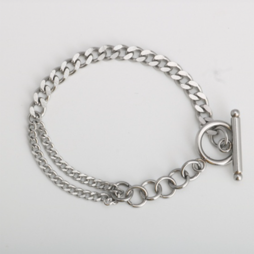 1 bracelet en acier inoxydable - maille cheval - couleur métal argenté - r928