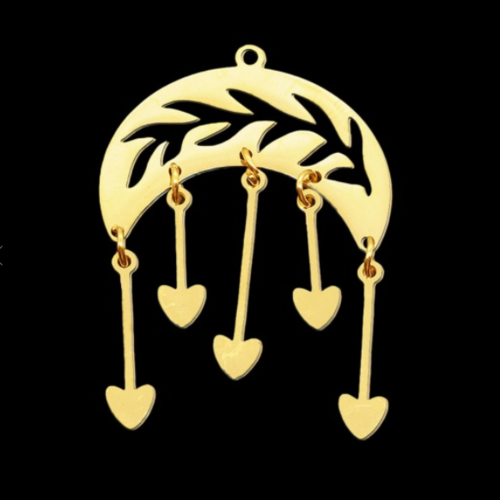1 breloque pendentif - demi lune - flèche - coeur - doré - acier inoxydable - r844