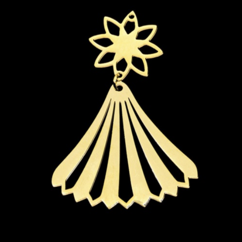 1 breloque pendentif - eventail - fleur - doré - acier inoxydable - r838