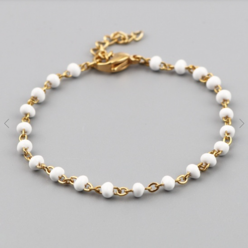 1 support bracelet en acier inoxydable 304 à customiser - perle blanche -  couleur métal doré - r082
