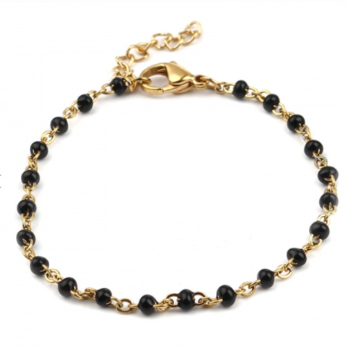 1 support bracelet en acier inoxydable 304 à customiser - perle noire -  couleur métal doré - r074