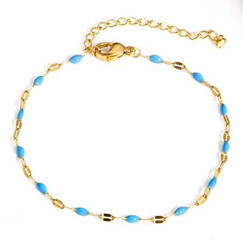 1 support bracelet en acier inoxydable 304 à customiser - perle bleue - couleur métal doré - r662