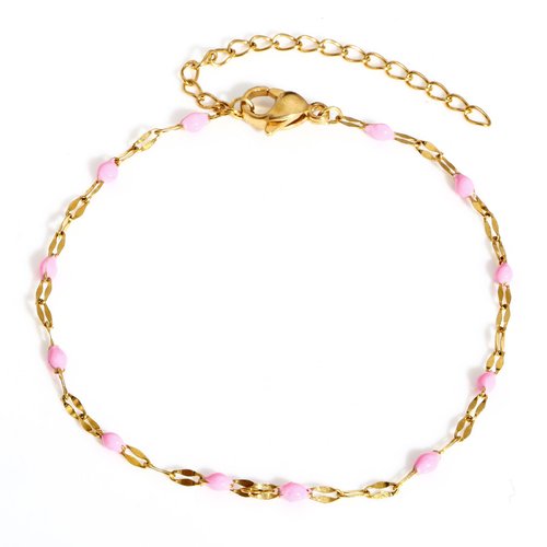 1 support bracelet en acier inoxydable 304 à customiser - perle rose - couleur métal doré - r663