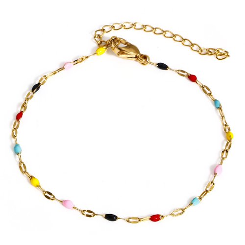 1 support bracelet en acier inoxydable 304 à customiser - perle multicolore - couleur métal doré - r665
