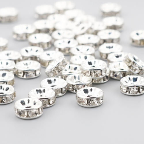 Lot de 10 perles intercalaires strass effet cristal - couleur argenté - 4 mm - r974