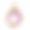 1 breloque - pendentif  marquise - perle en verre - rose - métal doré - r886