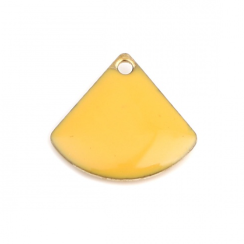 1 pendentif - sequin éventail - émaillé jaune - laiton - r236