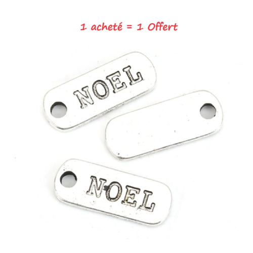 1 breloque etiquette gravé noel - métal argenté - 1 achete = 1 offert