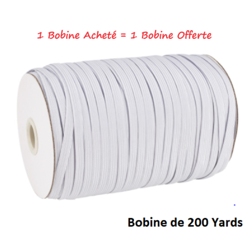 1 bobine de ruban elastique plat - blanc - 6 mm - 200 yards - 1 bobine achete = 1 bobine gratuite