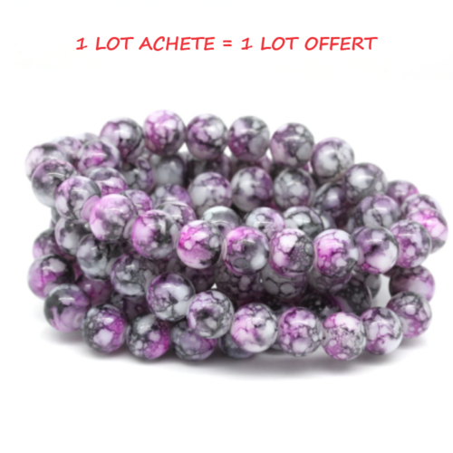 Lot de 10 perles en verre - rose - gris - 8 mm - p1377 - 1 lot achete = 1 lot offert