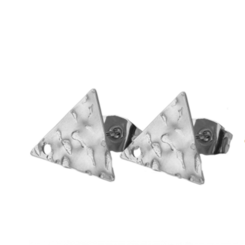 1 paire de boucles d'oreille triangle martelé - acier inoxydable 304 - r740