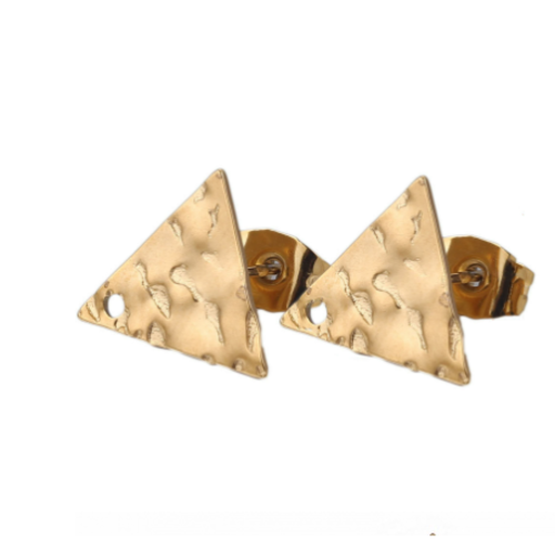 1 paire de boucles d'oreille triangle martelé - acier inoxydable 304 - r755