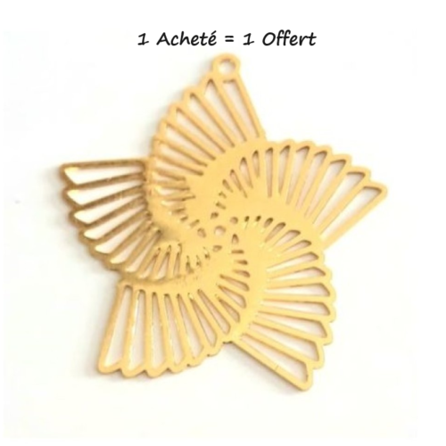 1 pendentif estampe moulin à vent - fleurs - filigrane - laser cut - doré - 1 achete = 1 offert
